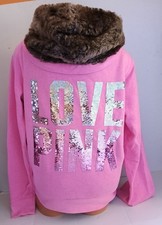 Victoria's Secret VS PINK Bling Sequin FUR Hoodie Jacket Logo Pink Large L