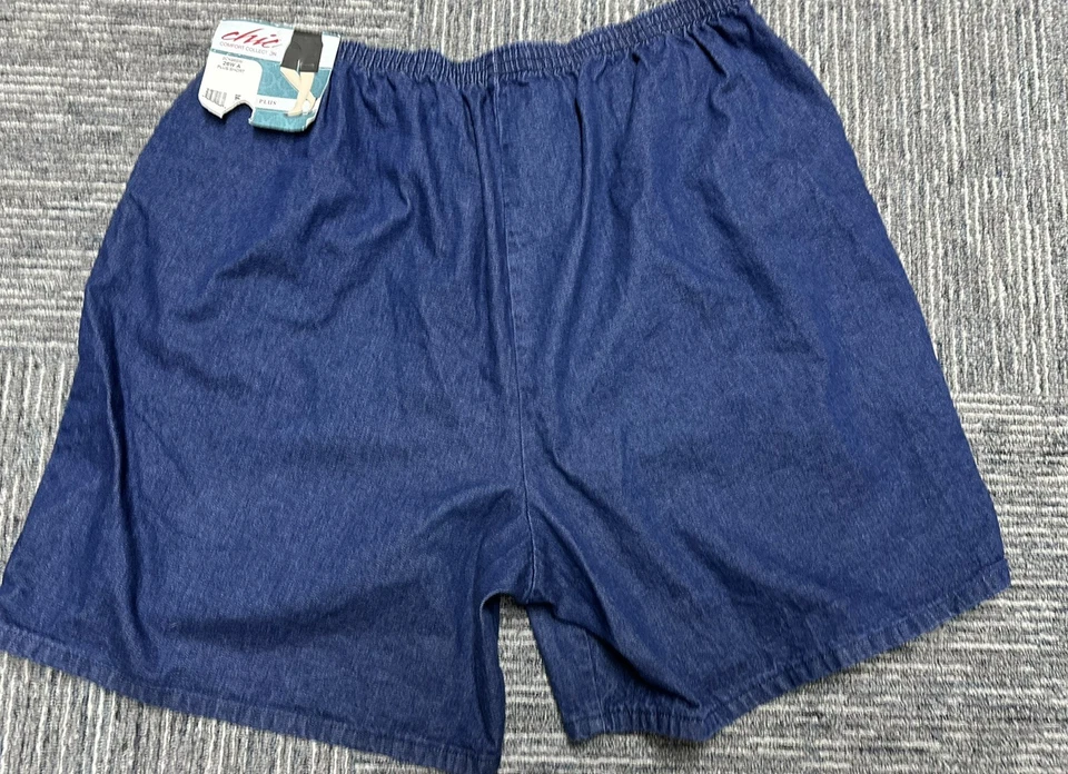 Pantalones cortos de jean vintage elegantes para mujer talla grande 26 tiro alto cintura elástica Y2K Foto 3 de 4