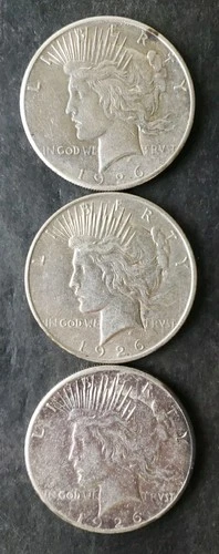 1926 (P), D, and S $1 Peace Silver Dollars