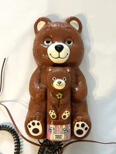 Vintage Teddy Fone Landline Telephone 1986 Telemania Brown Bear Phone UNTESTED