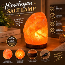 Natural Himalayan Pink Salt Lamp w/ Wooden Base & Power Cord Working