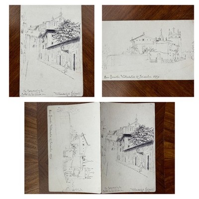 Antique 1890 Spanish Ink Drawings Valladolid Spain San Lorenzo Cathedral Rare