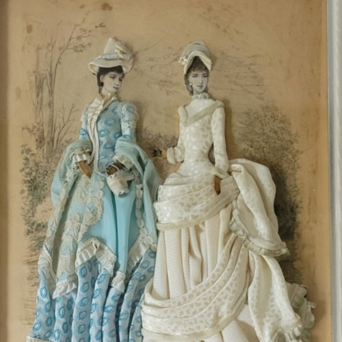 Antique La Mode Illustree Victorian Fabric Fashion Print 3D Shadow