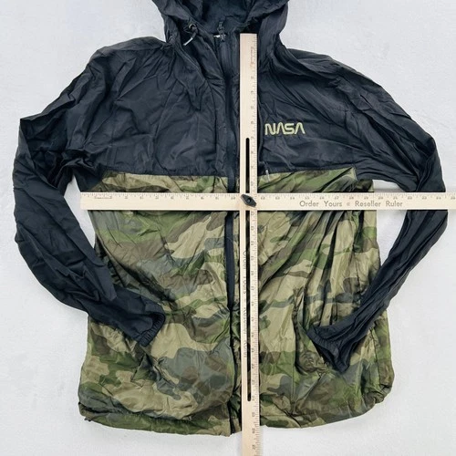 NASA Jacket Mens Large Black Camo Full Zip Hooded Windbreaker Mesh EXP54LWZC image 4