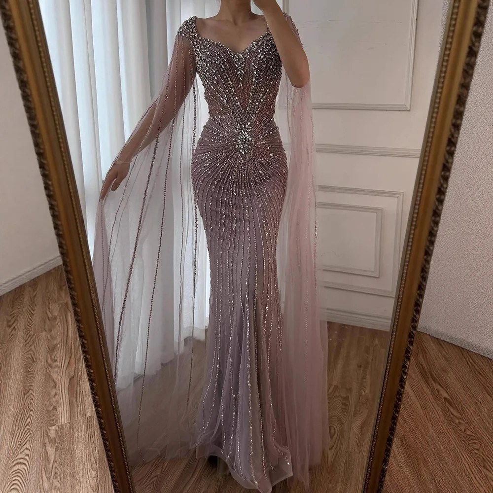Wasisi Nude Cape Sleeves Saudi Arabic Evening Dresses Gowns for Formal  Occasion