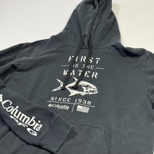 Columbia PFG Hoodie Mens Large Black First On The Water Fishing Graphic Pullover