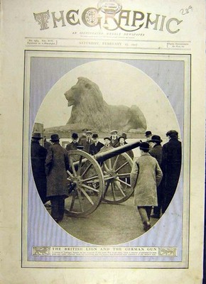 Original Old Vintage Print 1917 British Lion German Gun Trafalgar Square London
