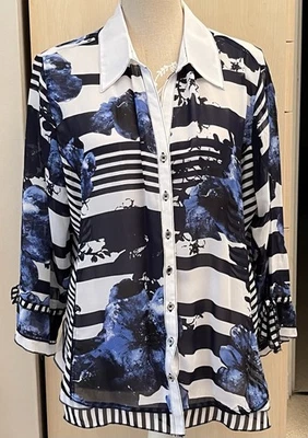 JOLIE VESTE CHEMISE LEGERE CANDA PREMIUM T50/52 MARINE/BLEU/BLANC NOEUDS MANCHES - Photo 1/4