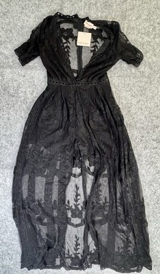 Showpo Lets Get Loud Black Maxi Playsuit Floral Lace Size 6
