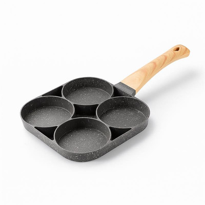Antihaftbeschichtetes Omelett Bratpfanne 4 Loch Pfannkuchen Ei Schinken Burger Maschine Bakelit Griff