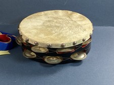 Vintage Tambourine Drum & Ribbon - 8" Inch dia - Percussion instrument