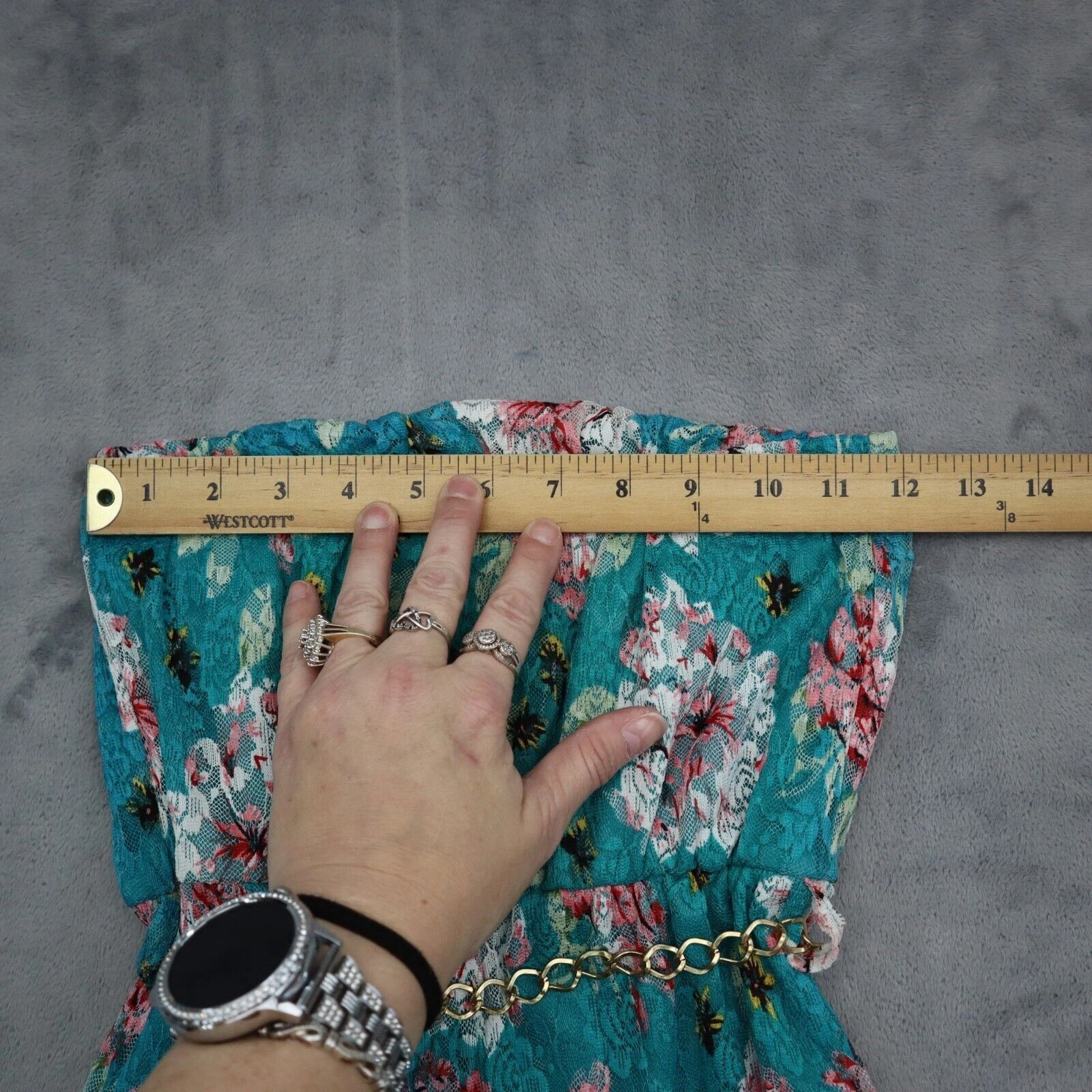 VETEMENTS Abito Diva Apparel donna S blu maglia floreale senza spalline cintura alto basso outwear