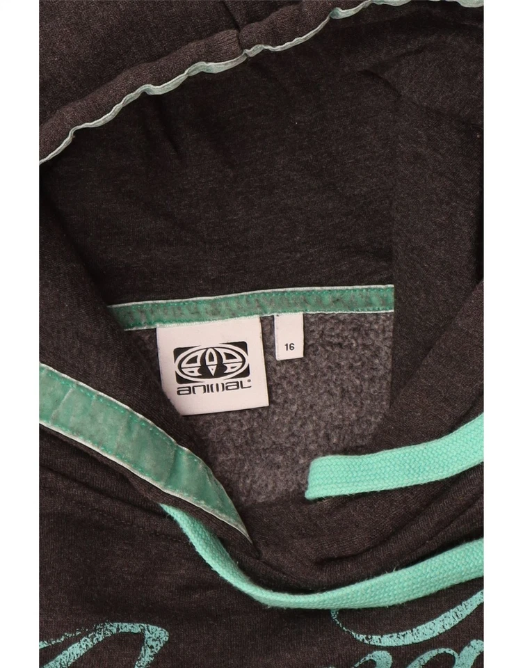 Sudadera con capucha gráfica ANIMAL para mujer Reino Unido 16 grande gris algodón CA22 Foto 3 de 3