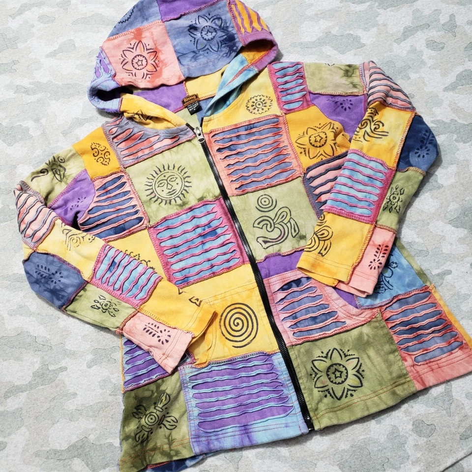 Rising International Sweatshirt Women Large Multicolor Full Zip Hooded Patchwork - Image 2 of 4