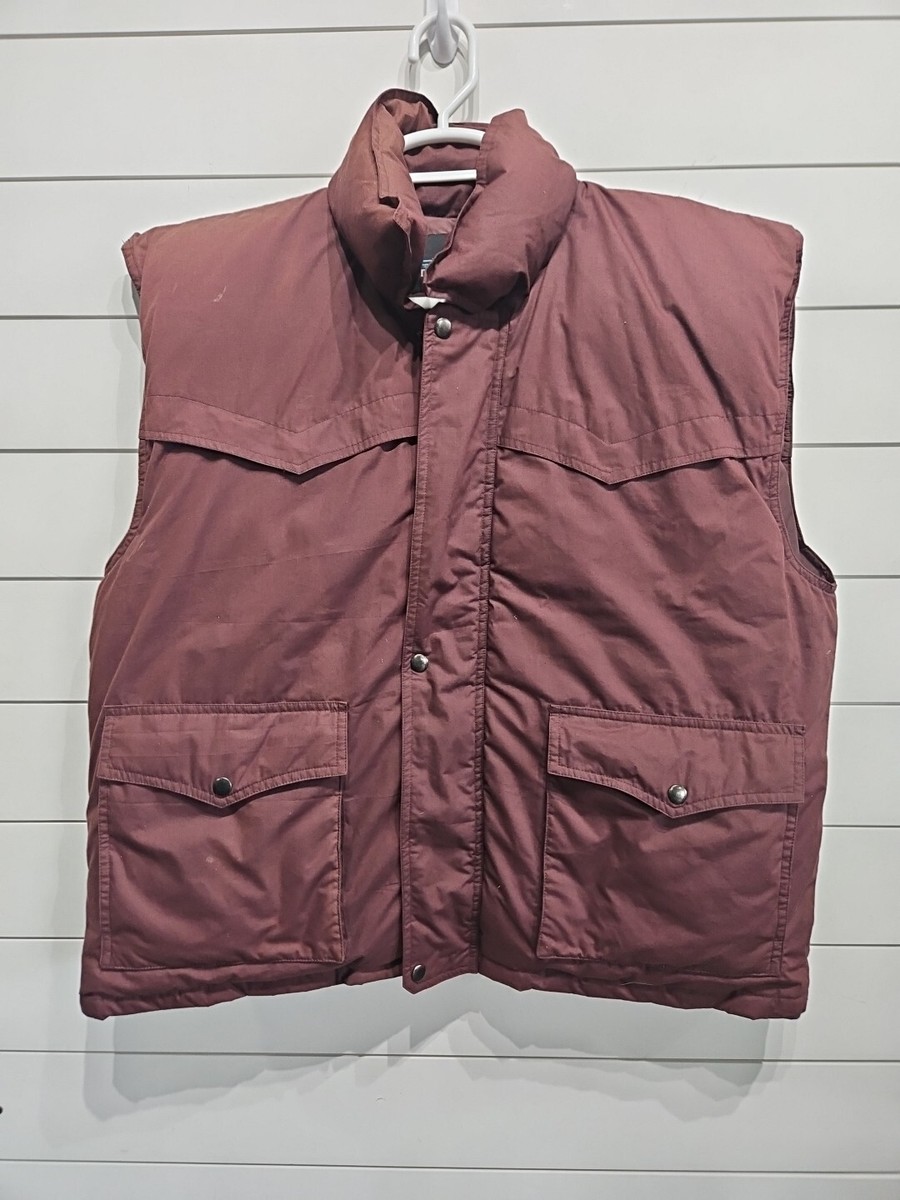 Vtg Maroon Western Rancher Cowboy Goose Down Snap Zip Puffer Puffy