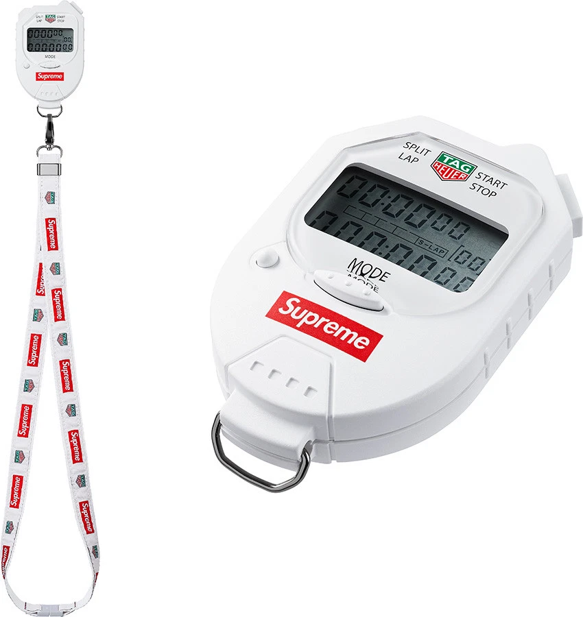 Supreme Tag Heuer Pocket Pro Stop Watch blanc pour hommes accessoires marque B03