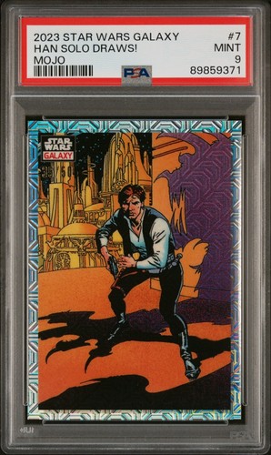 (PSA 9) 2023 Star Wars Galaxy #7, “Han Solo Draws!” Mojo Refractor /50 - Picture 2 of 3