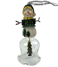 Vintage Snowman Christmas Bell Glass Dinner Tree Bell Ornament