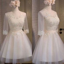 Tea Length Wedding Dresses Half Sleeves Elegant Sweet Short Bridal Gowns