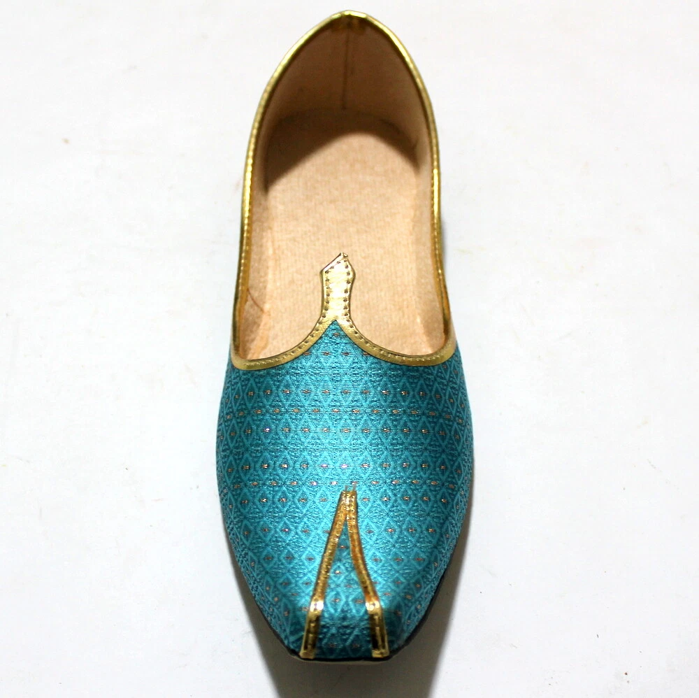Blue Men's Jutti Sherwani Wedding Kusha Mojari Handmade US Style Punjabi Shoes