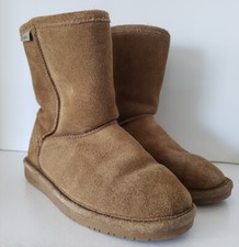 Bearpaw Brown Tan Suede Leather Sheepskin Lined Winter Boots Size youth 4