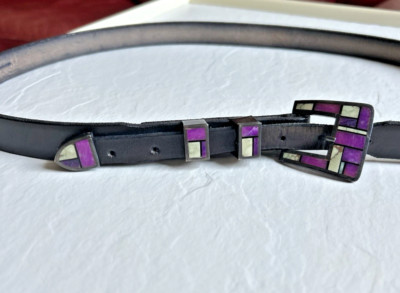 Signed Larry Martinez Chavez Sterling Silver Belt Buckle With Leather Belt 38''L