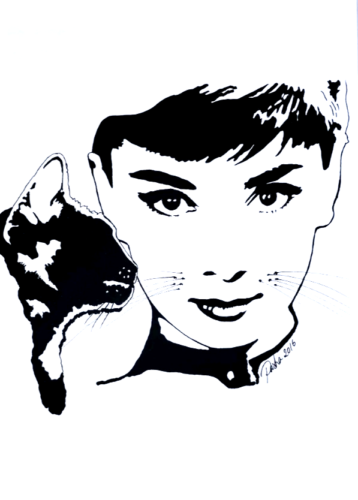 Vintage Pop Art A3 Monochrome Poster Heavy Card Audrey's Cat for Blink Friction - Picture 5 of 6