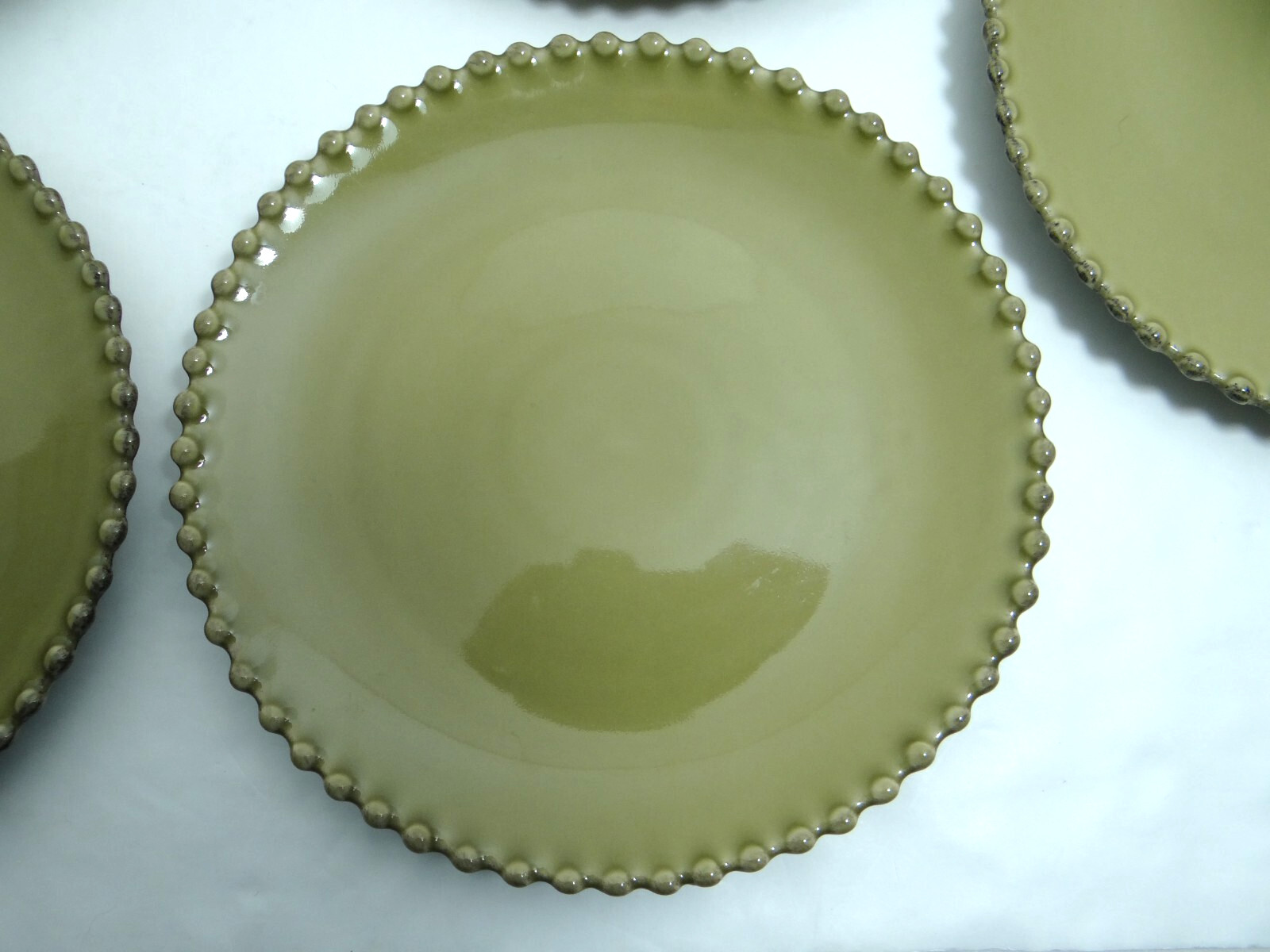 Grestel Green Beaded Edge Salad Plates Set of 5 Stoneware  GTL11 Portugal