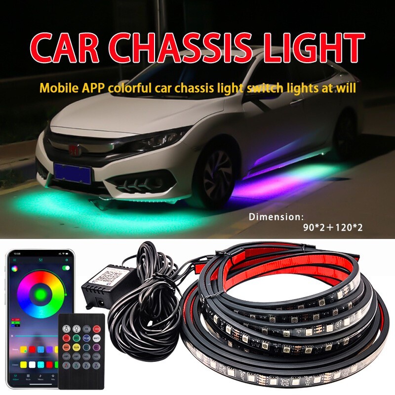 4X 5050 RGB Light Strip Under Car Tube Underglow Underbody System Neon Light Kit