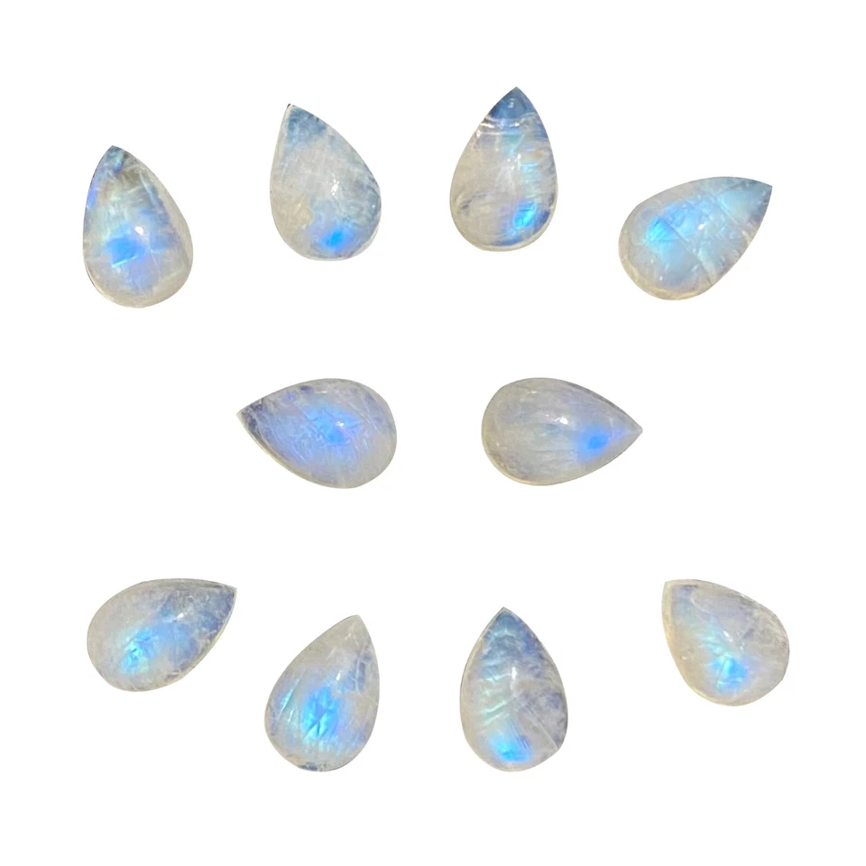 Natural Rainbow Moonstone Pear  5x7 to 12x16 mm Cabochon Loose Gemstone Lot - Image 2 of 4
