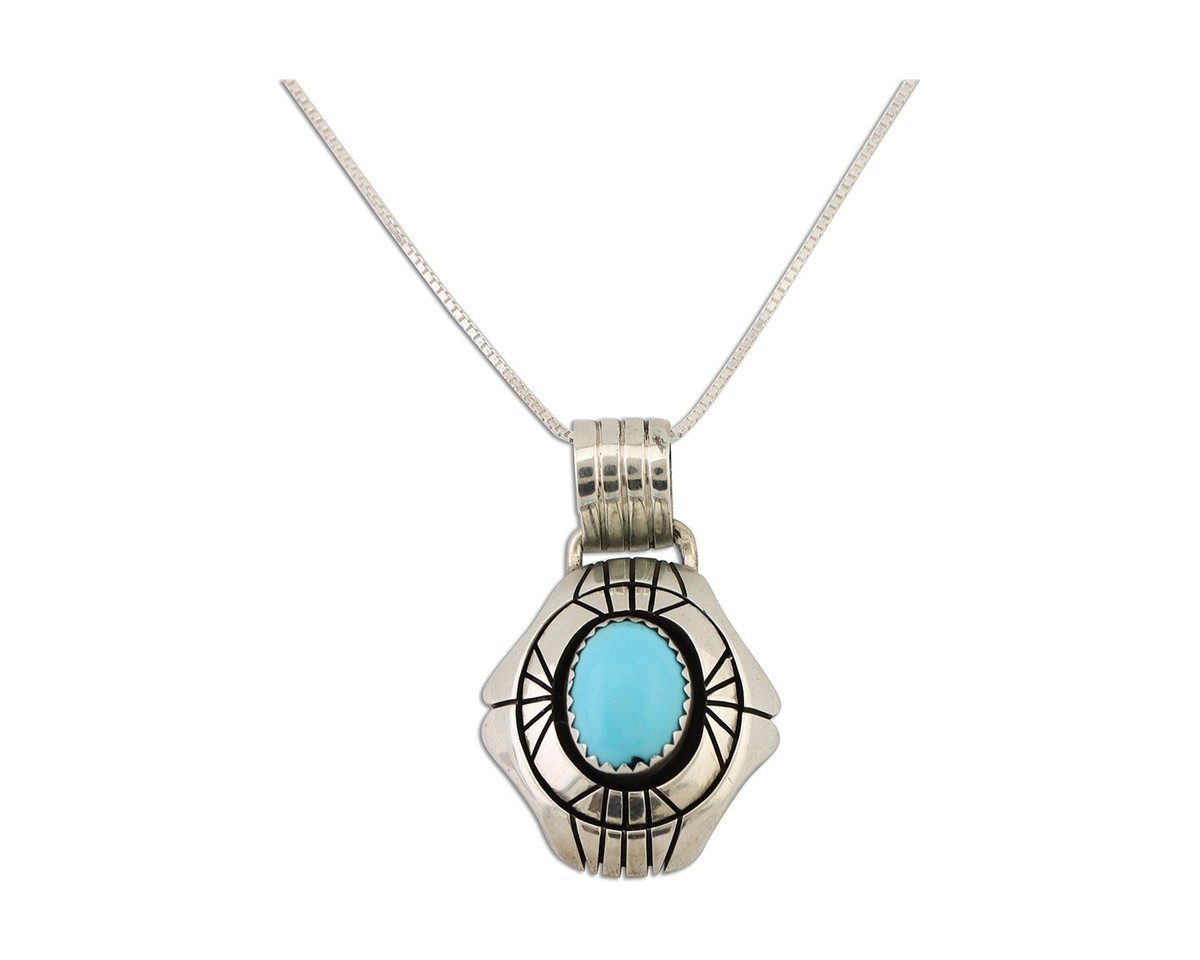 Navajo Necklace Pendant 925 Silver Turquoise Artist Signed