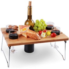 Portable Folding Wine Snack Picnic Table Bottle Glasses Holder For Camping Beach