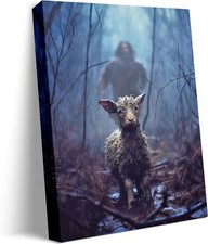 Jesus and Lamb Canvas Wall Art Jesus Running After Lost Lamb Picture Wall Art