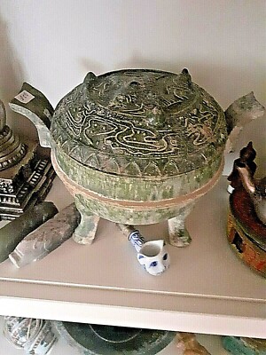 Green Glazed Red Pottery Tripod Vessel Cover(Ding) 206B.C-A.D219 mit Zertifikat
