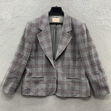 Pendleton Woolen Mills Women M Wool Blazer Jacket Gray Plaid Print Lined Pockets