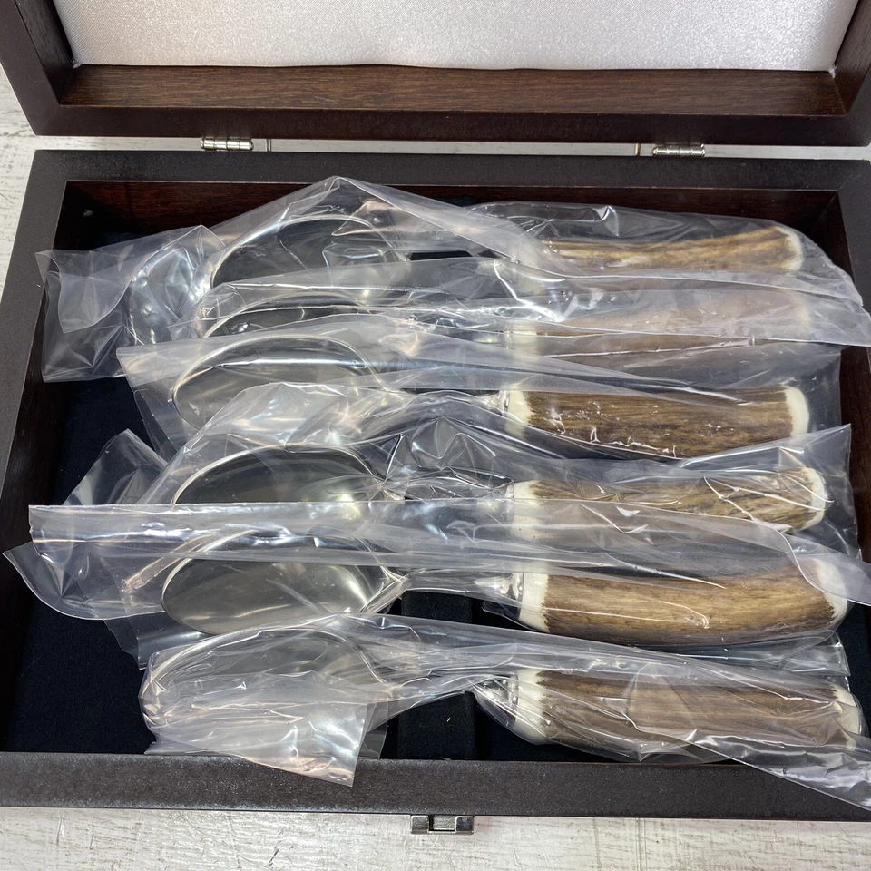 Juego de 6 cucharas de postre Scully And Scully, cubiertos con mango de cuerno de ciervo natural del Reino Unido Foto 2 de 4