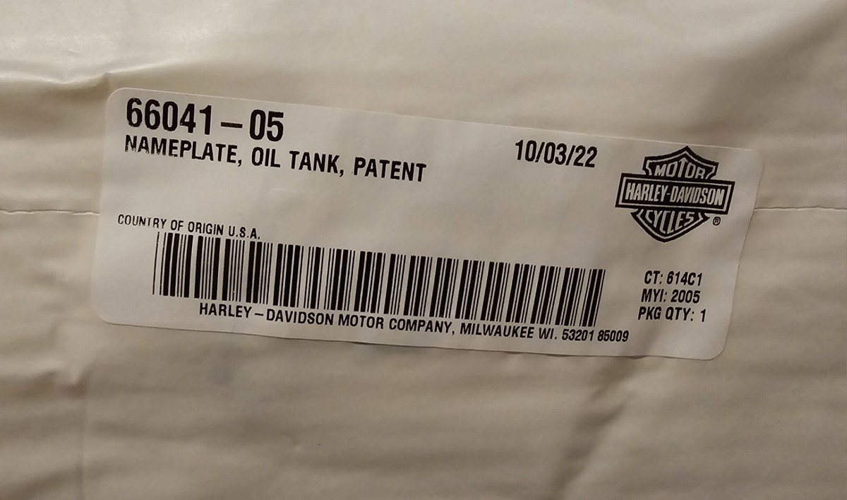 Harley Davidson Oil Tank Patent Nameplate 66041-05 | eBay