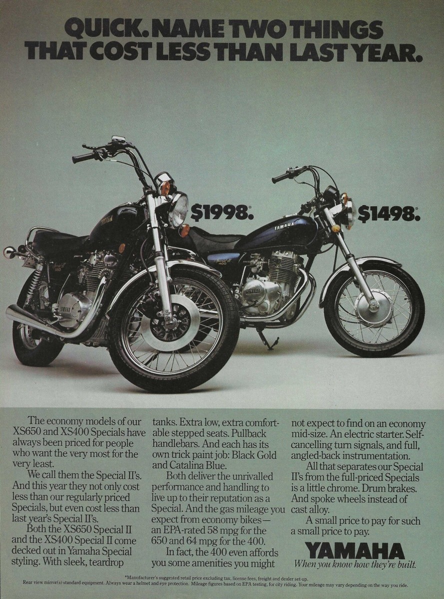 1980 Yamaha Motorcycle Ad XS450 XS650 Special II Vintage Magazine