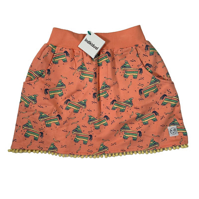 Indikidual Orange Pinata Fringe Elastic Waist Skirt Girls Size 3/4 Year Old New