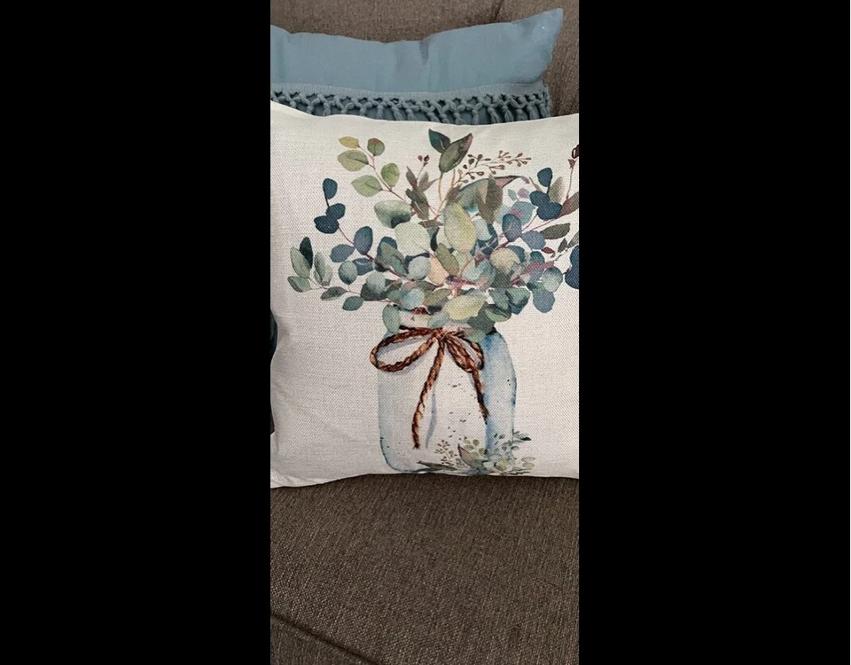 Juego de 4 fundas de almohada de granja 18x18, hojas de eucalipto decoraciones jarrón camión Foto 3 de 4