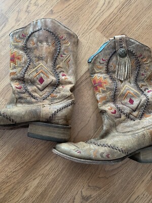 Corral Vintage Mexico Cowboy Western Boot 8  Aztec Santa Fe Embroidered blue