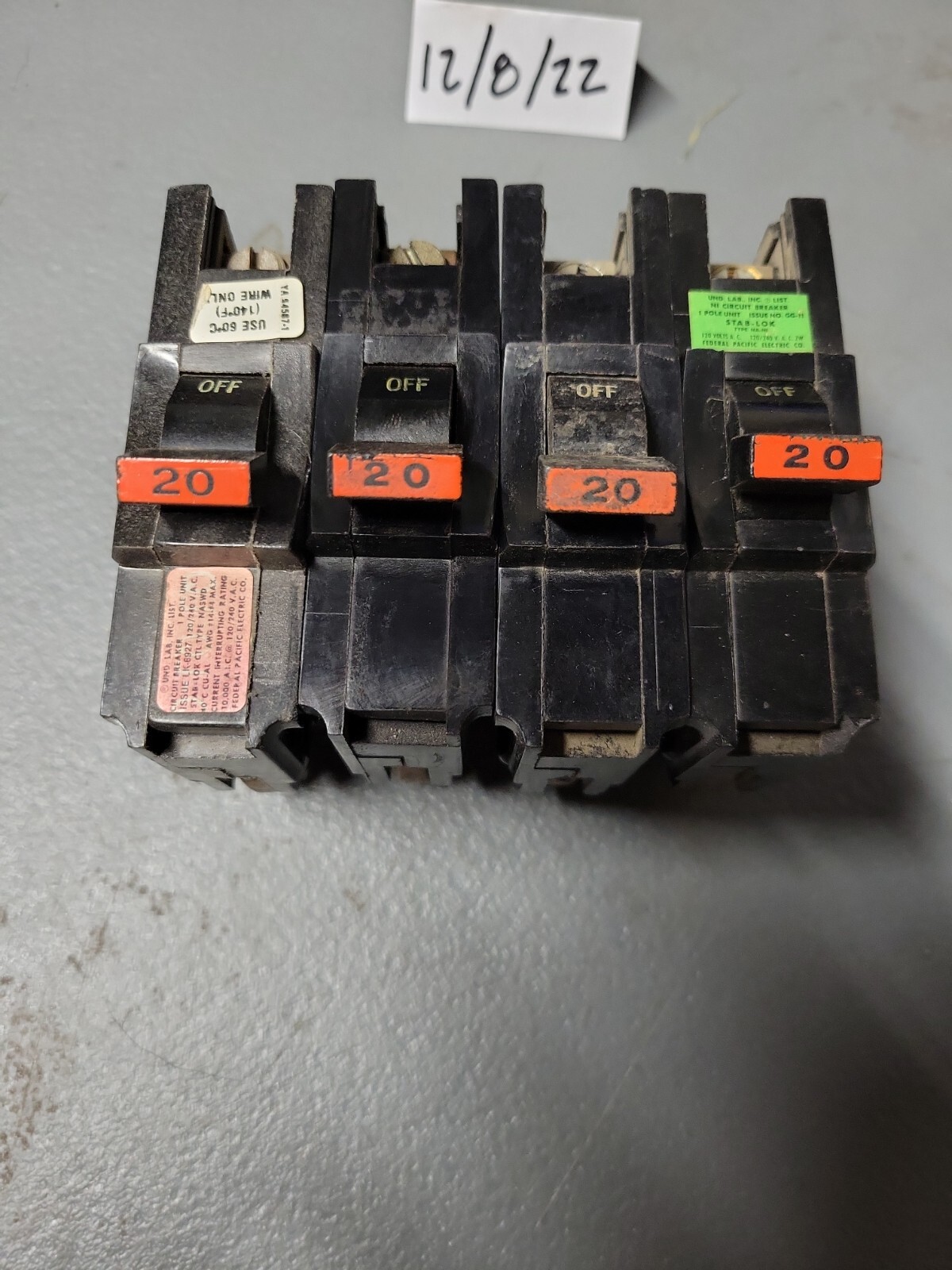 FPE NA120 20 Amp 1 Pole Stab-Lok Type NA  *Lot of 4* 
