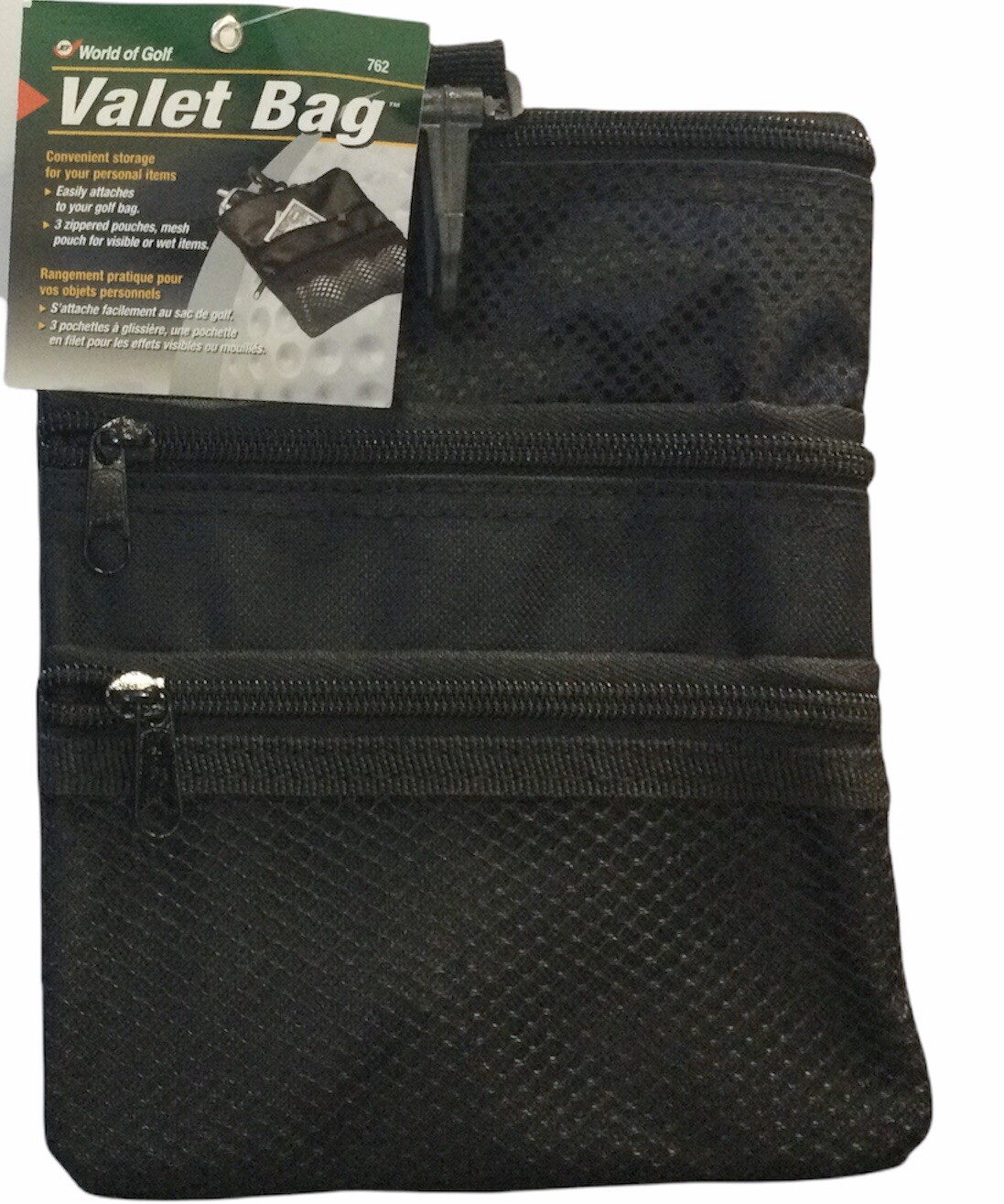 Jef World of Golf Valet Bag Convenient Storage 3 Zippered Pouches Mesh