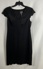 Adrianna Papell Women's Sheath Dress Black Scalloped Crepe Cocktail Sz 6