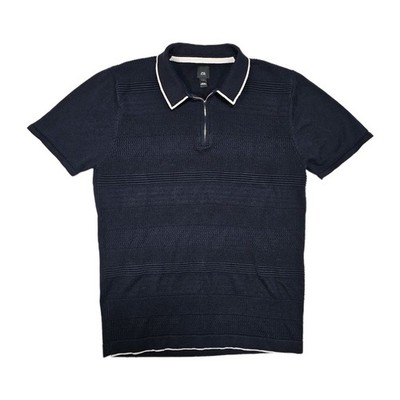 River Island 1/4 Zip Knit Polo Shirt Mens M Waffle Vented Sweater School Uniform