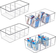 Plastic Pantry Organization and Storage Bins with Removable Dividers 4 Pack