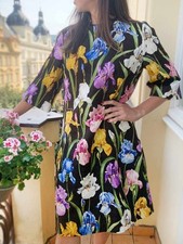 Dolce & Gabbana Floral Iris Print Cotton Silk Jacquard A-Line Dress IT38