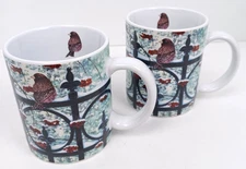 Vtg 2004 On the Fence Lang and Wise Collector Coffee Mugs Birds Lot of 2 - 4"