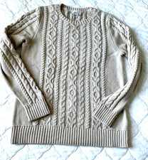 LL Bean Cable Knit Sweater Women s Size M 100 Cotton Beige Excellent
