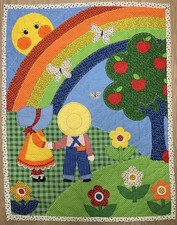 Vintage Bright Sunshine Rainbow Baby Wall Crib Quilt 31x40  Primary Colors